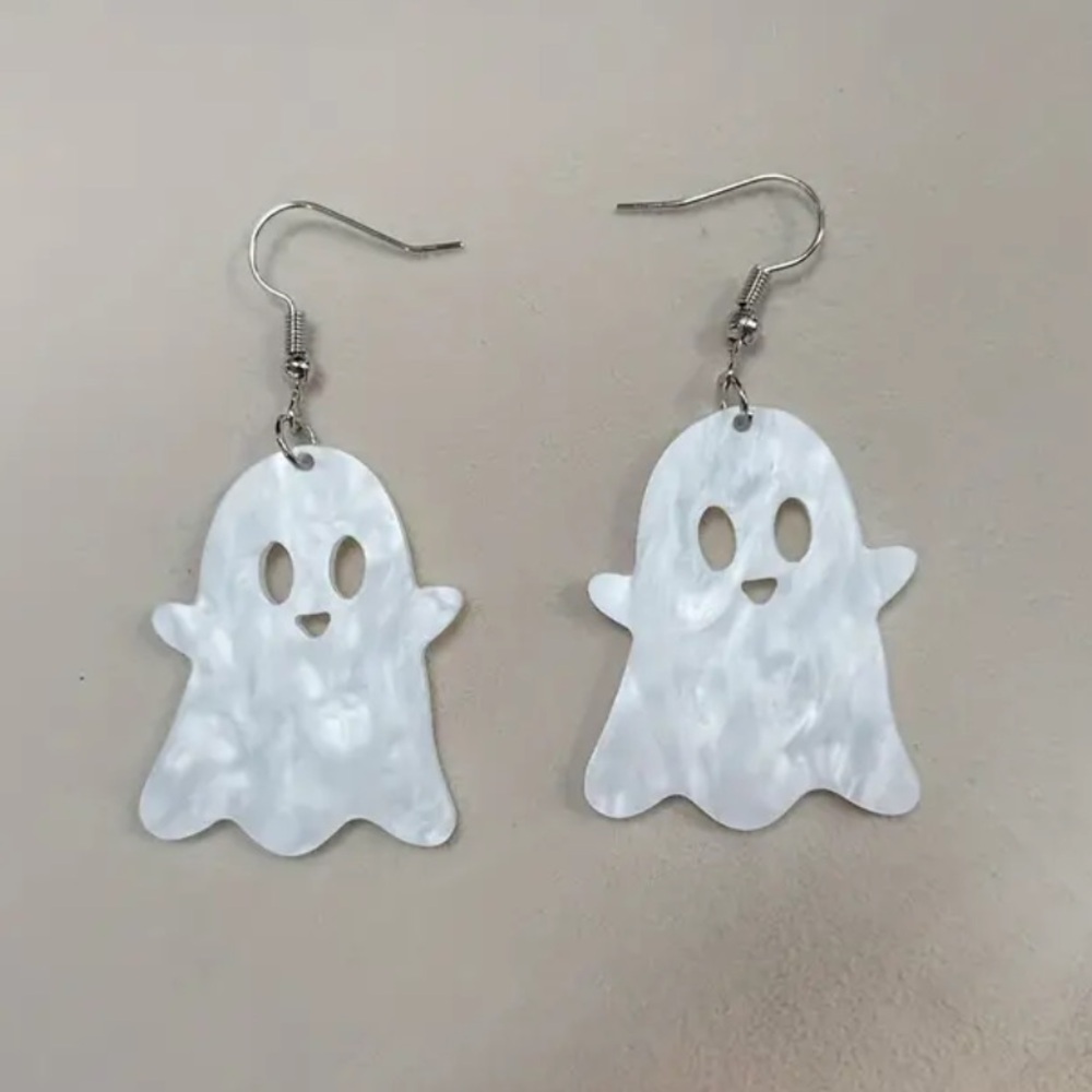 Halloween Ghost Dangle Plastic Earrings. Multiple Pairs Available. Brand New!
